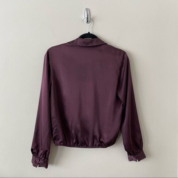 Cami NYC-Burgundy Silk Long Sleeve Wrap Front Blouse (XS) - Picture 2 of 9